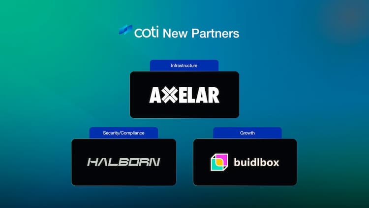 COTI announces partnerships with Axelar, Halborn, and Buidlbox to enhance its privacy-focused ecosystem.